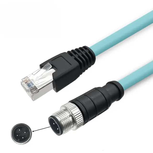 M12 4-pin D Code Female To RJ45 Plug High Flex Cat7 Industrial Ethernet Cable